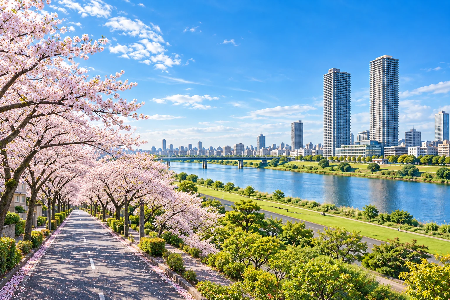 常盤平の桜通り、江戸川、市川の街並みをつないだ地域イメージ